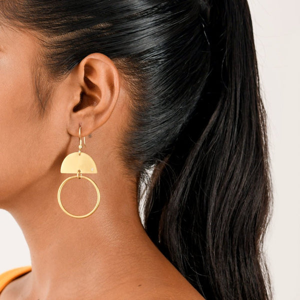 Buy Half and Full Circle Brass Earrings | Shop Verified Sustainable Womens earrings on Brown Living™