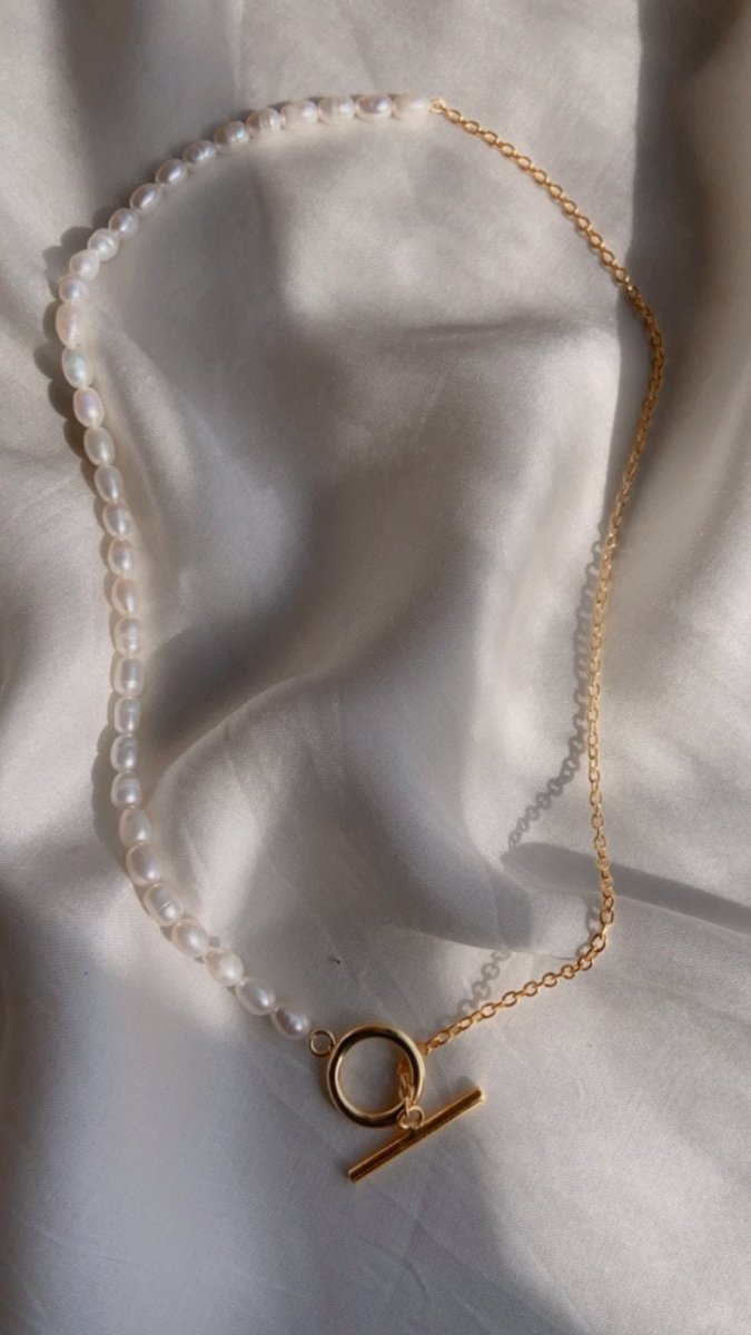Buy Half & Half Pearl & Paperclip Chain Necklace | Shop Verified Sustainable Products on Brown Living