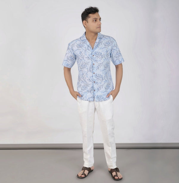 Buy Half Sleeve Blue Safari Collar Hemp Fabric Shirt | Shop Verified Sustainable Products on Brown Living