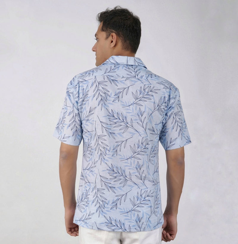 Buy Half Sleeve Blue Safari Collar Hemp Fabric Shirt | Shop Verified Sustainable Mens Shirt on Brown Living™