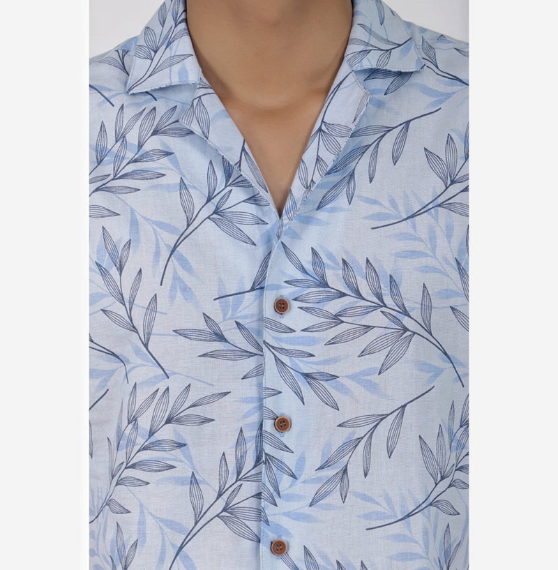 Buy Half Sleeve Blue Safari Collar Hemp Fabric Shirt | Shop Verified Sustainable Mens Shirt on Brown Living™
