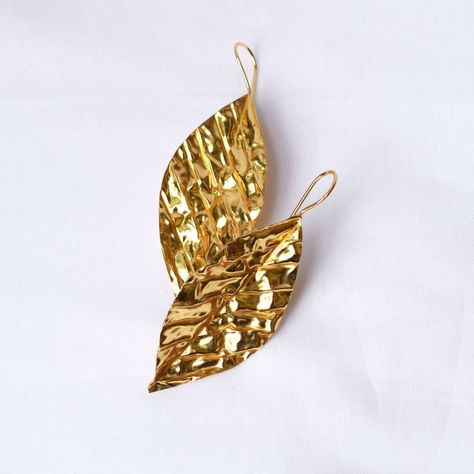 Hammered Leaf Gold Plated Brass Earrings | Verified Sustainable Womens earrings on Brown Living™