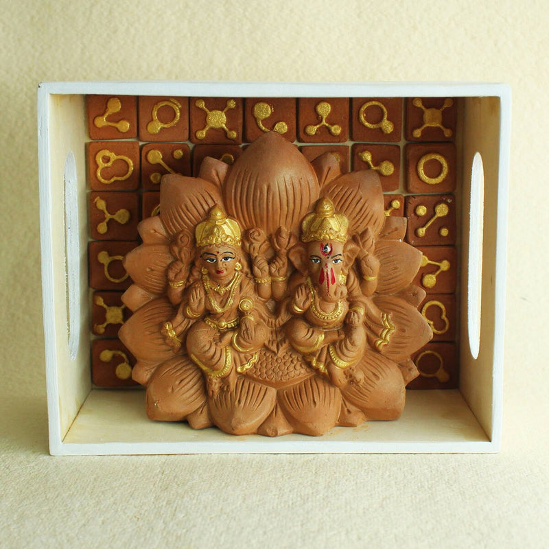 Buy Hancrafted Terracotta Laxmi & Gapati Lotus Idol- (S) | Shop Verified Sustainable Products on Brown Living
