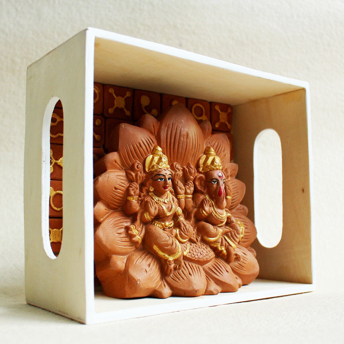 Hancrafted Terracotta Laxmi & Ganpati Lotus Idol - (S) | Verified Sustainable by Brown Living™