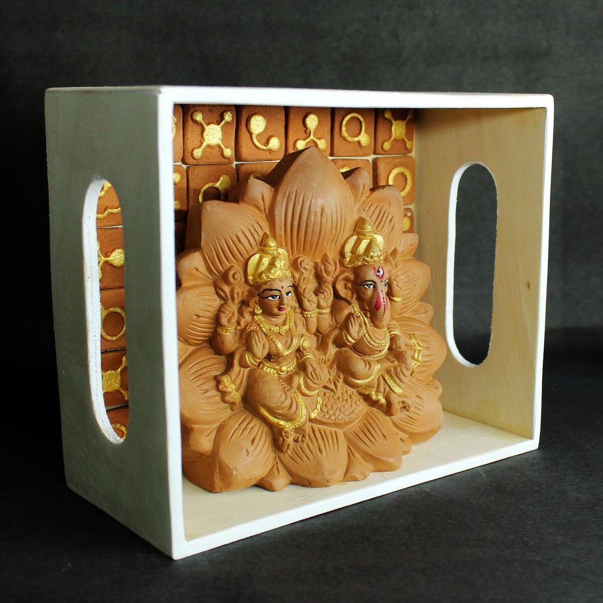 Hancrafted Terracotta Laxmi & Ganpati Lotus Idol - (S) | Verified Sustainable by Brown Living™