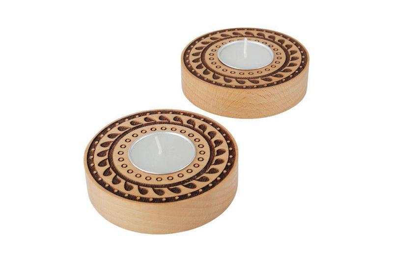 Buy Hand-Carved Tea Light Holder Set of 2 | Stem Beach Wood - Decorative Votive Candle Holder | Shop Verified Sustainable Products on Brown Living