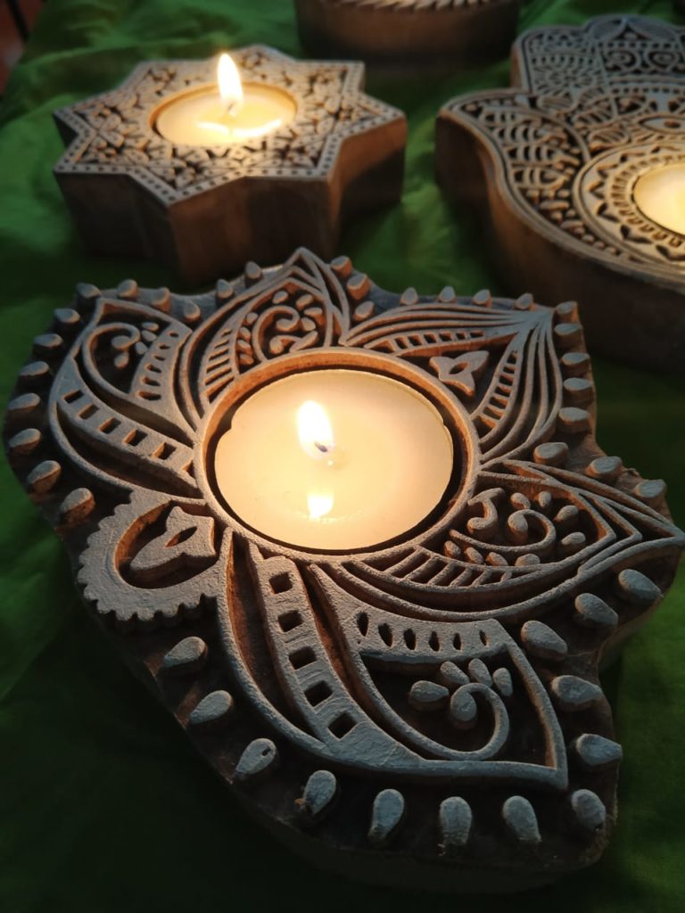Buy Hand Carved Wooden Candle Holder - Lotus Design | Shop Verified Sustainable Products on Brown Living