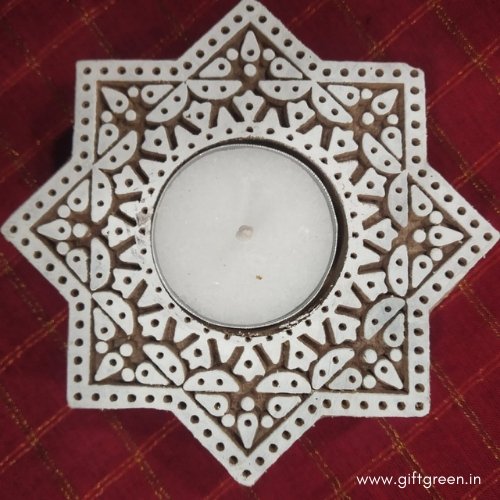 Buy Hand Carved Wooden Candle Holder | Star Design | Shop Verified Sustainable Candles & Fragrances on Brown Living™