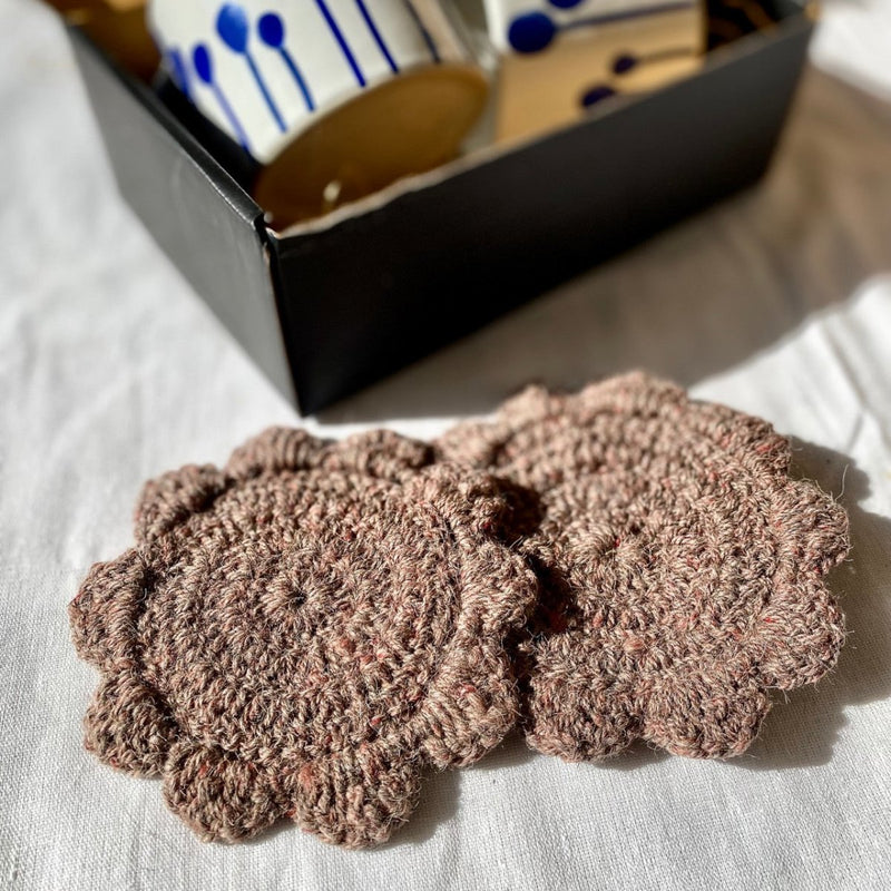 Buy Hand Knitted Coasters - Pure Himalayan Wool (pinkish-grey) | Shop Verified Sustainable Table Essentials on Brown Living™