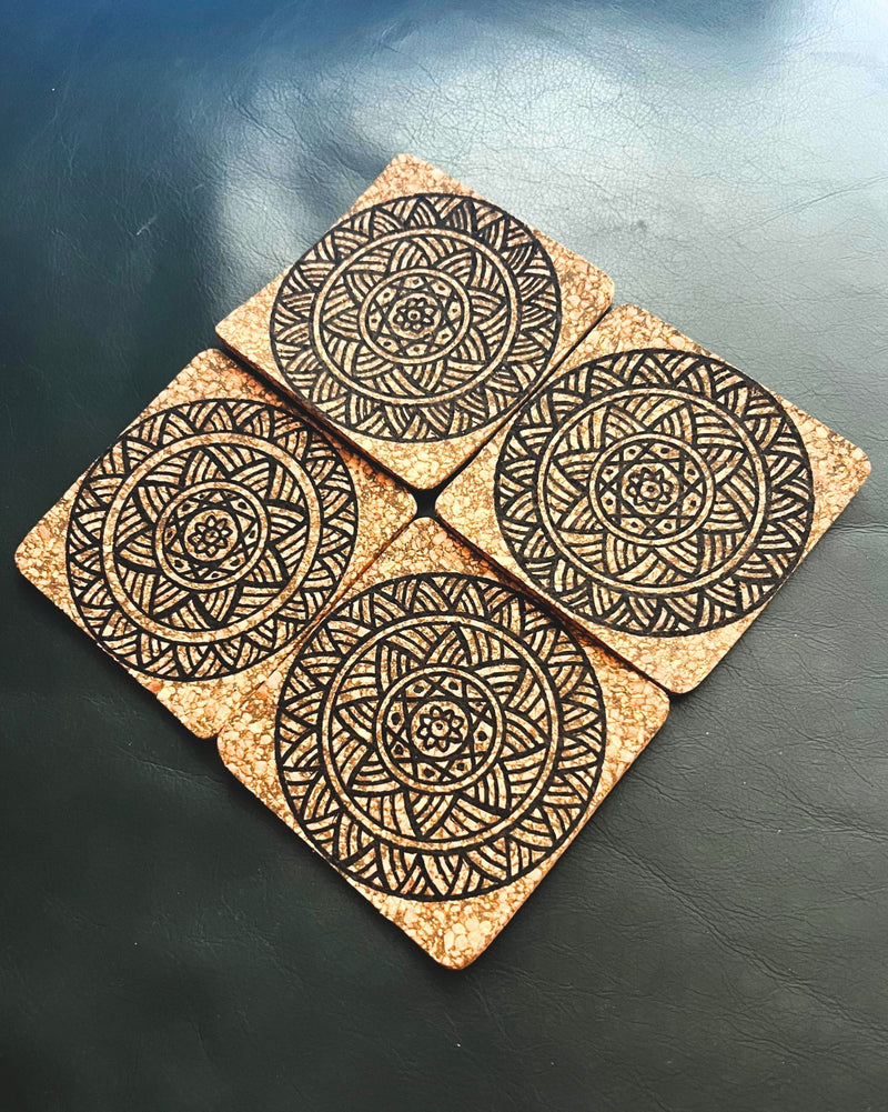Hand Painted Cork Coasters- Black Colour | Verified Sustainable Table Decor on Brown Living™