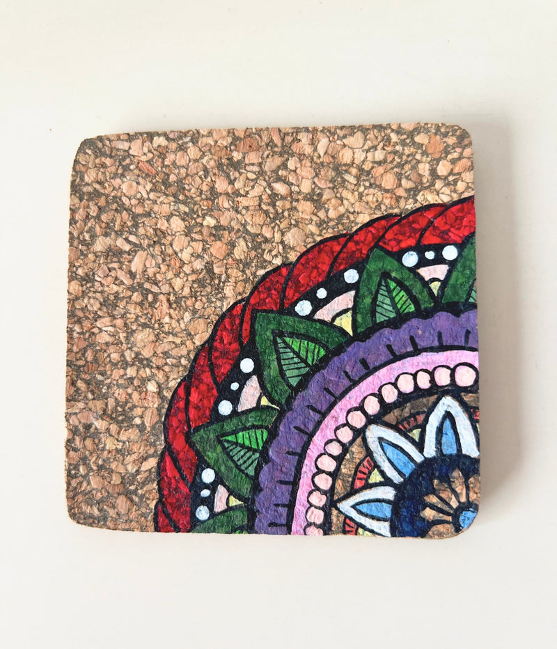 Hand Painted Cork Coasters- Set of 4 | Verified Sustainable Table Decor on Brown Living™