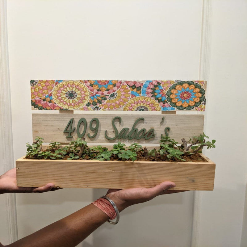 Buy Hand Painted Nameplate With Planter | Shop Verified Sustainable Wall Decor on Brown Living™
