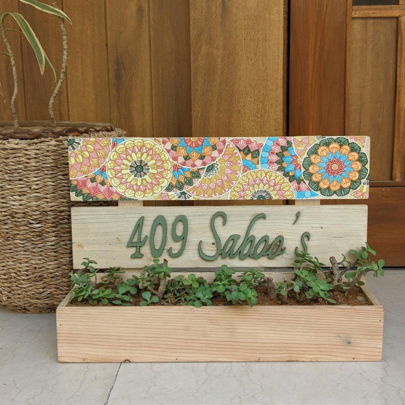 Buy Hand Painted Nameplate With Planter | Shop Verified Sustainable Wall Decor on Brown Living™
