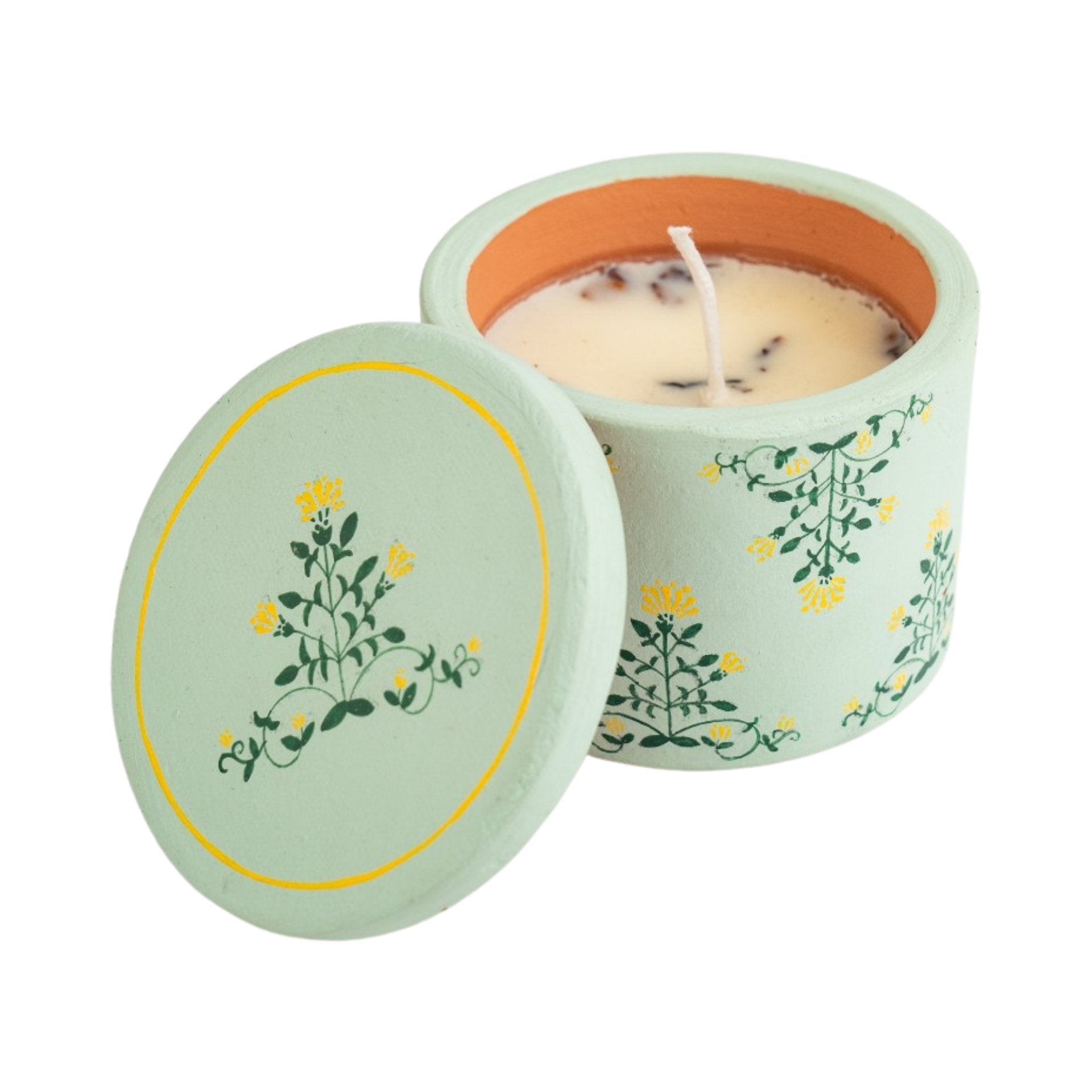 Hand Painted Terracotta Candle with Lid | Verified Sustainable by Brown Living™