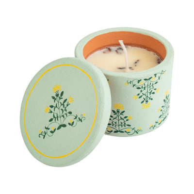 Hand Painted Terracotta Candle with Lid – Candles & Fragrances on Brown Living™. SKU: CN092B. Img 1.