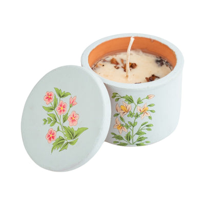 Hand Painted Terracotta Candle With Lid – Candles & Fragrances on Brown Living™. SKU: CN093J. Img 1.
