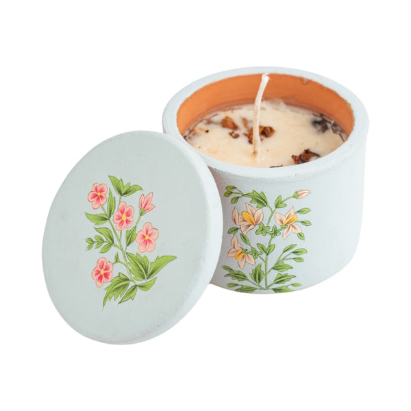 Hand Painted Terracotta Soy Wax Candle With Lid | Verified Sustainable Candles & Fragrances on Brown Living™
