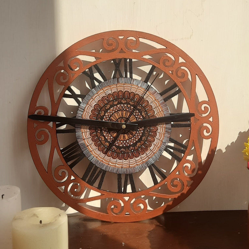 Hand Painted Wall Clock - Metallic | Verified Sustainable Wall Decor on Brown Living™
