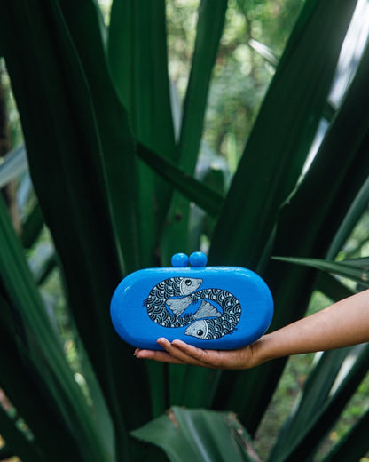 Hand Painted Wooden Azure Machlee Clutch | Verified Sustainable by Brown Living™