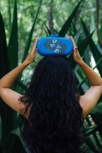 Hand Painted Wooden Azure Machlee Clutch | Verified Sustainable by Brown Living™