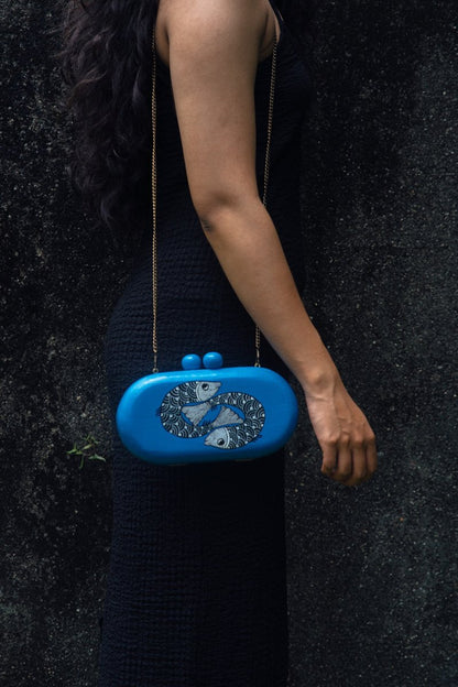 Hand Painted Wooden Azure Machlee Clutch | Verified Sustainable by Brown Living™