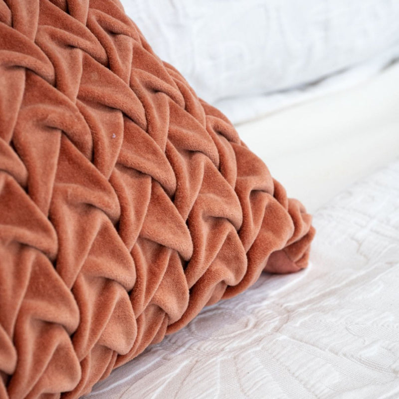Buy Hand Pleated Cross cinnamon Cushion Cover 18x18 inches | Shop Verified Sustainable Covers & Inserts on Brown Living™