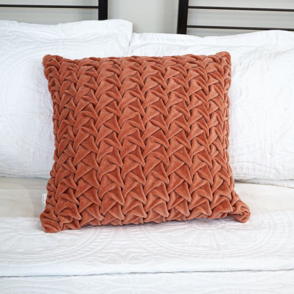 Buy Hand Pleated Cross cinnamon Cushion Cover 18x18 inches | Shop Verified Sustainable Products on Brown Living