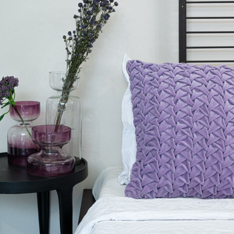 Buy Hand Pleated Cross Lavender Cushion Cover 18x18 inches | Shop Verified Sustainable Products on Brown Living