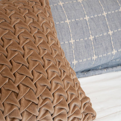 Hand Pleated Cross Mocha Cushion Cover 18x18 inches | Verified Sustainable by Brown Living™