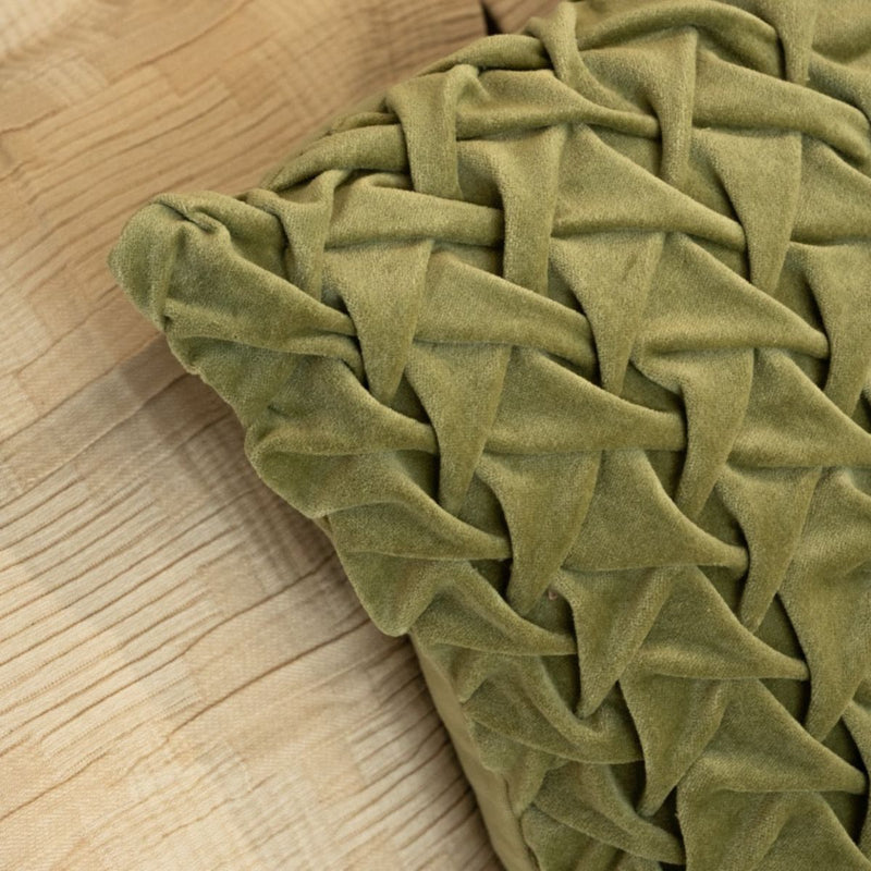 Hand Pleated Cross Sage Cushion Cover 18x18 inches | Verified Sustainable by Brown Living™