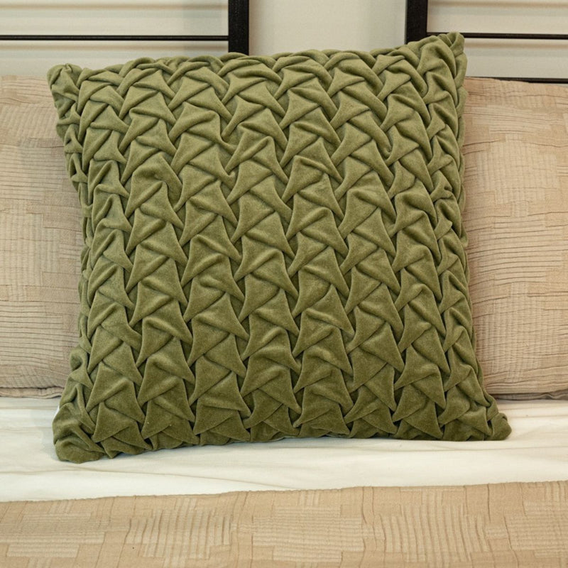 Buy Hand Pleated Cross Sage Cushion Cover 18x18 inches | Shop Verified Sustainable Covers & Inserts on Brown Living™