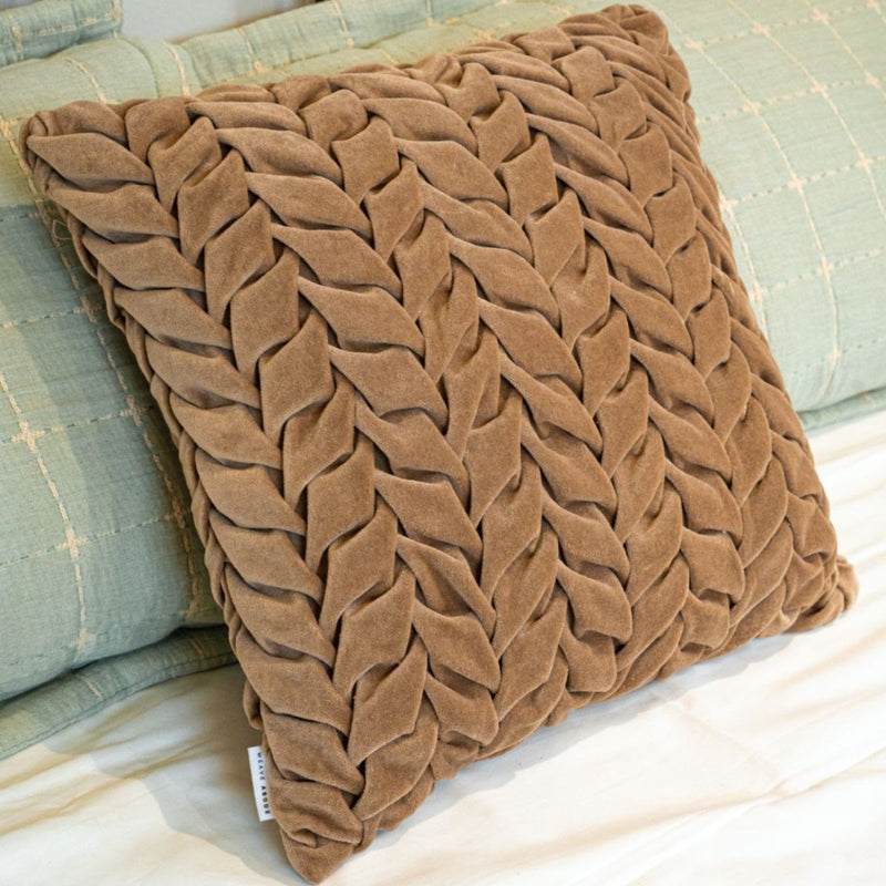 Buy Hand Pleated Petal Mocha Cushion Cover 18x18 inches | Shop Verified Sustainable Products on Brown Living