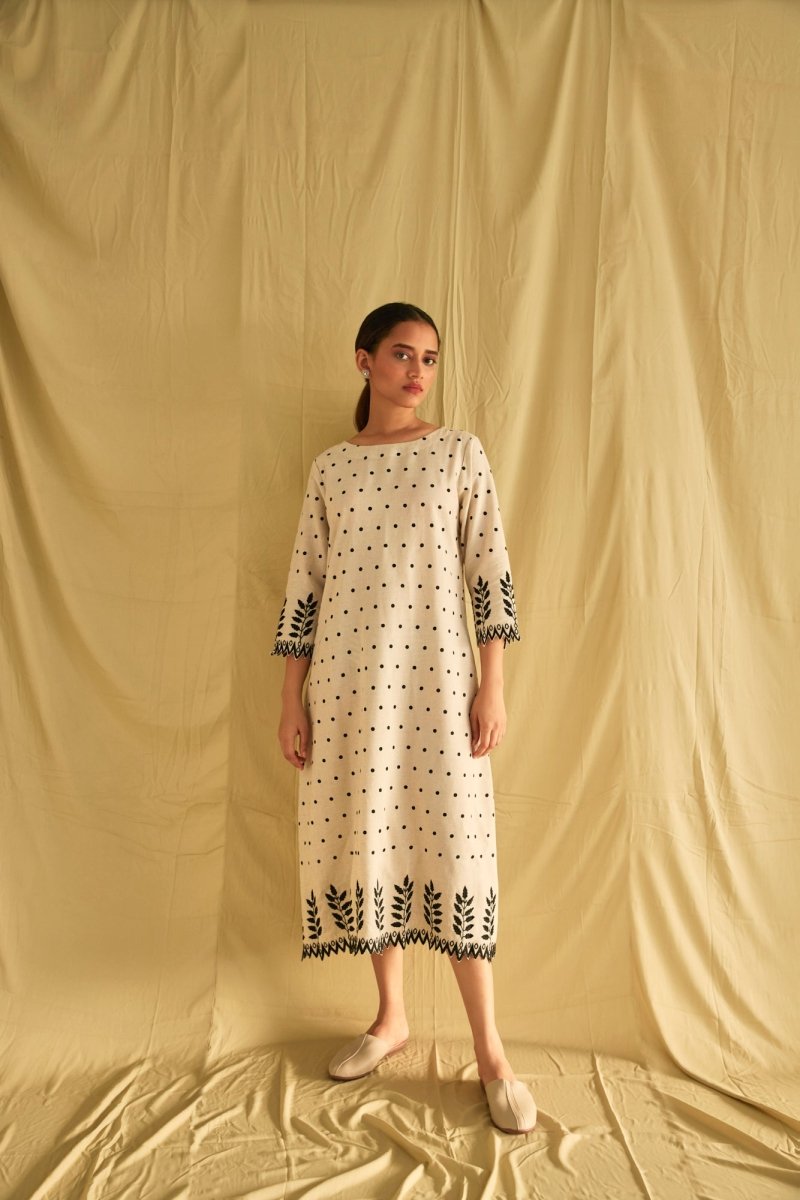 Buy Hand Scalloped Cutwork Linen Dress | Shop Verified Sustainable Womens Dress on Brown Living™