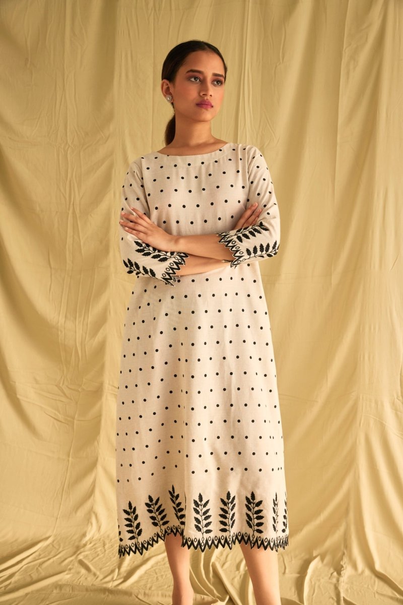 Buy Hand Scalloped Cutwork Linen Dress | Shop Verified Sustainable Womens Dress on Brown Living™
