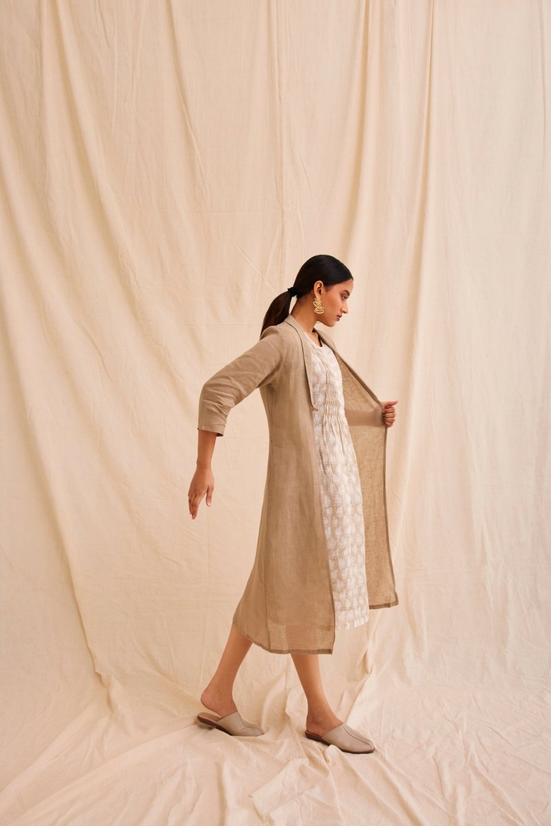 Buy Handblock Printed Dress with Linen Overlay | Shop Verified Sustainable Products on Brown Living
