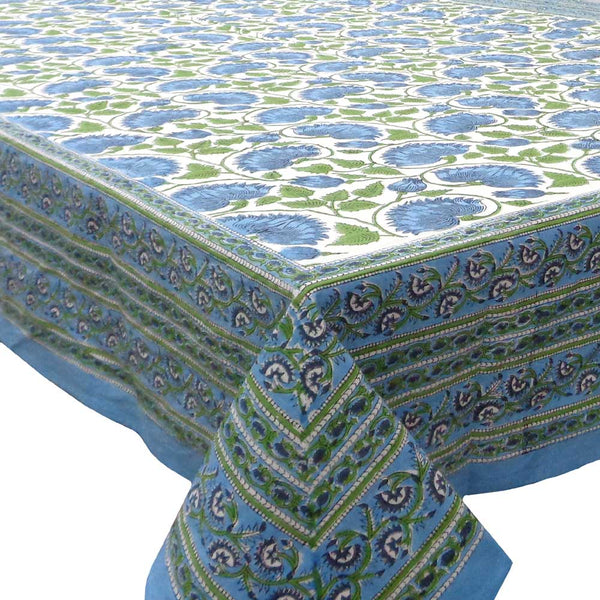 Buy Handblocked Table Cloth | Seats 10-12 | Aqua Blue Green | Shop Verified Sustainable Table Decor on Brown Living™