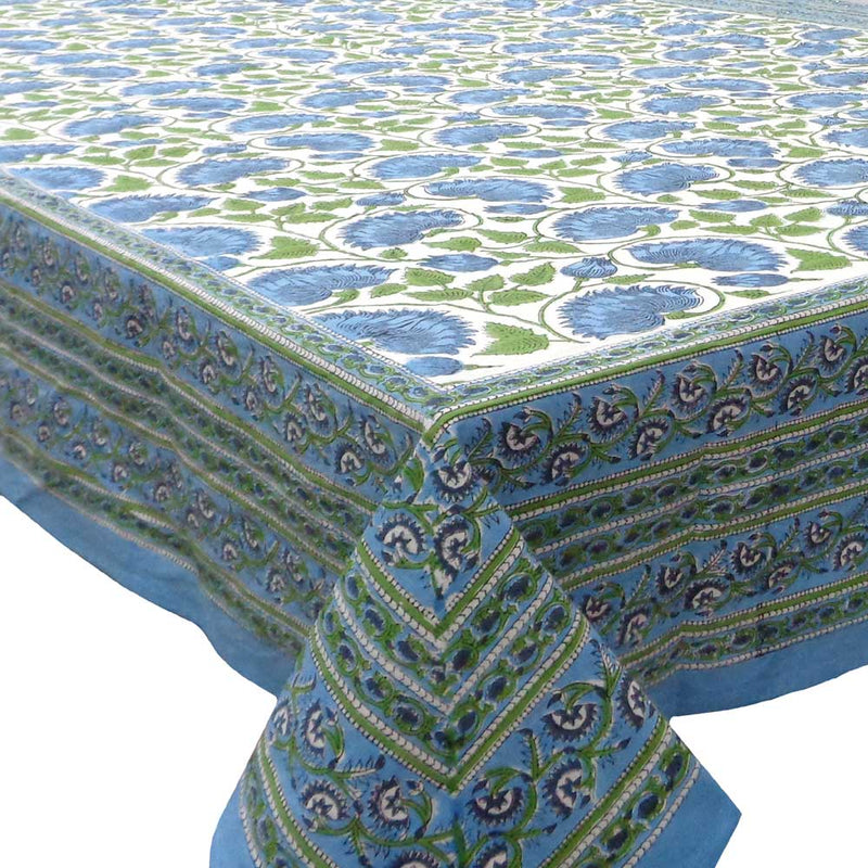 Buy Handblocked Table Cloth | Seats 10-12 | Aqua Blue Green | Shop Verified Sustainable Table Decor on Brown Living™