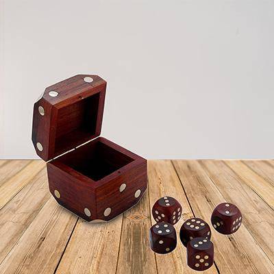 Handcrafted Wooden Box and 5 Dice Set Paperweight Puzzles | Verified Sustainable by Brown Living™