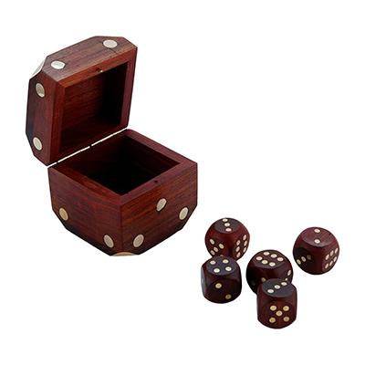 Handcrafted Wooden Box and 5 Dice Set Paperweight Puzzles | Verified Sustainable by Brown Living™