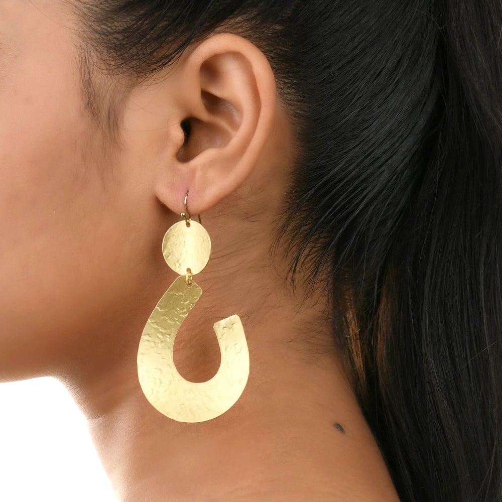 Handcrafted Brass Abstract Textured Earring | Verified Sustainable by Brown Living™