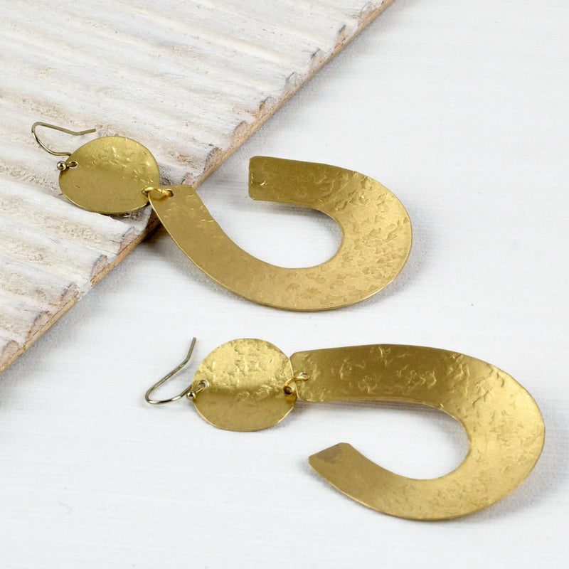 Buy Handcrafted Brass Abstract Textured Earring | Shop Verified Sustainable Products on Brown Living