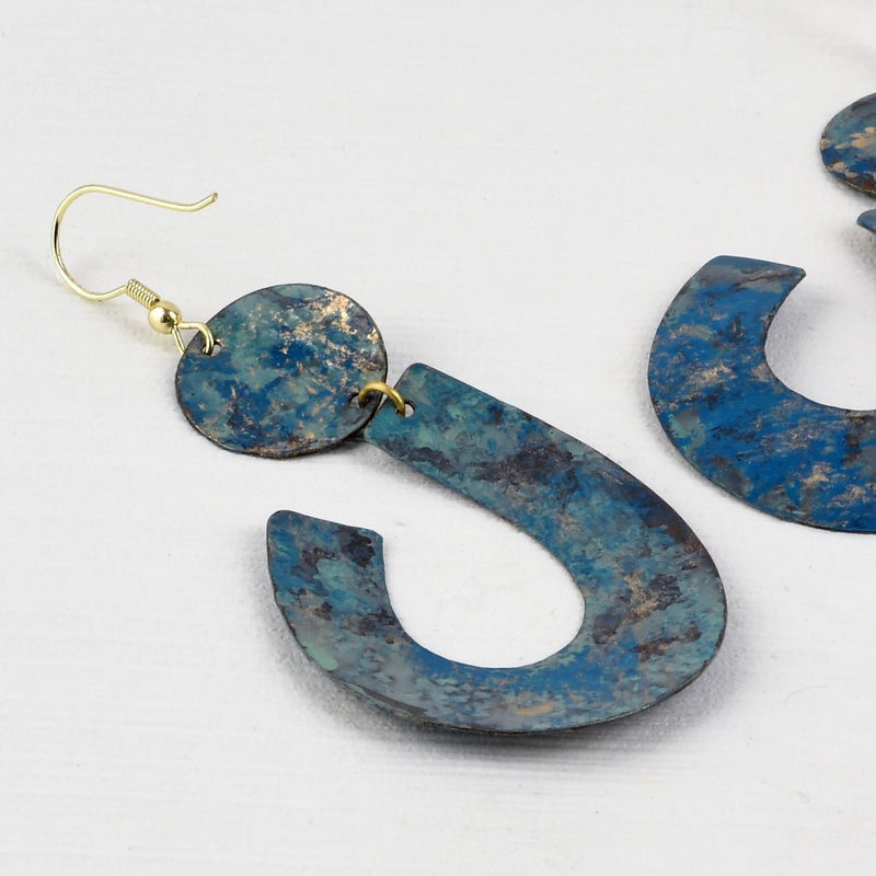 Handcrafted Brass Blue Shaded Earrings | Verified Sustainable by Brown Living™