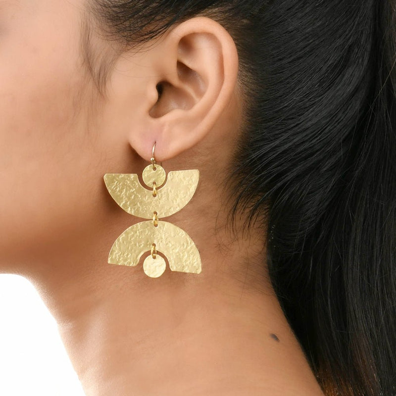 Buy Handcrafted Brass Half Circle Textured Earring | Shop Verified Sustainable Products on Brown Living