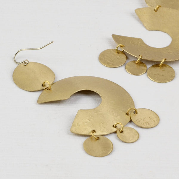 Buy Handcrafted Brass Half Circles Textured Earring | Shop Verified Sustainable Womens earrings on Brown Living™