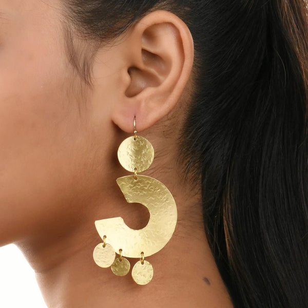 Handcrafted Brass Half Circles Textured Earring | Verified Sustainable by Brown Living™