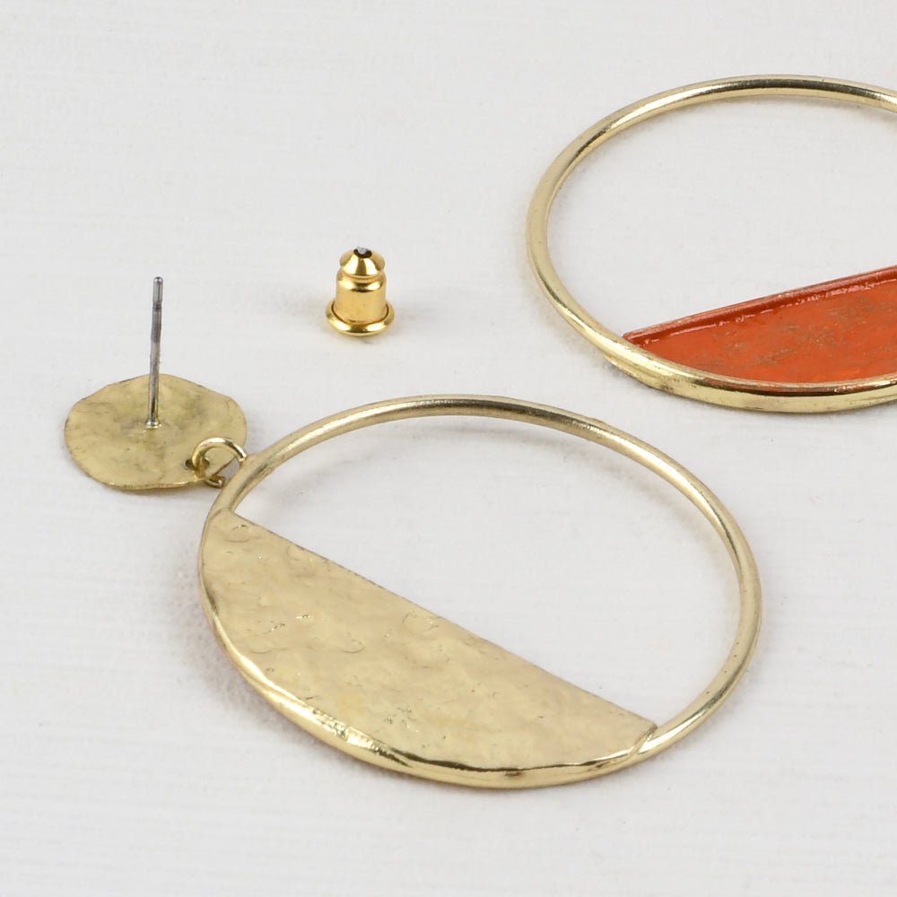 Handcrafted Brass Orange Circle Stud Earrings | Verified Sustainable by Brown Living™