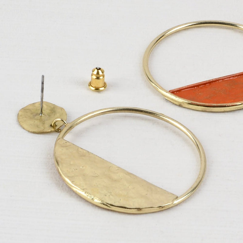 Buy Handcrafted Brass Orange Circle Stud Earrings | Shop Verified Sustainable Products on Brown Living