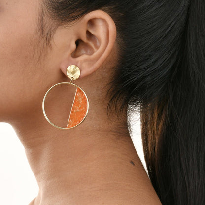 Handcrafted Brass Orange Circle Stud Earrings | Verified Sustainable by Brown Living™