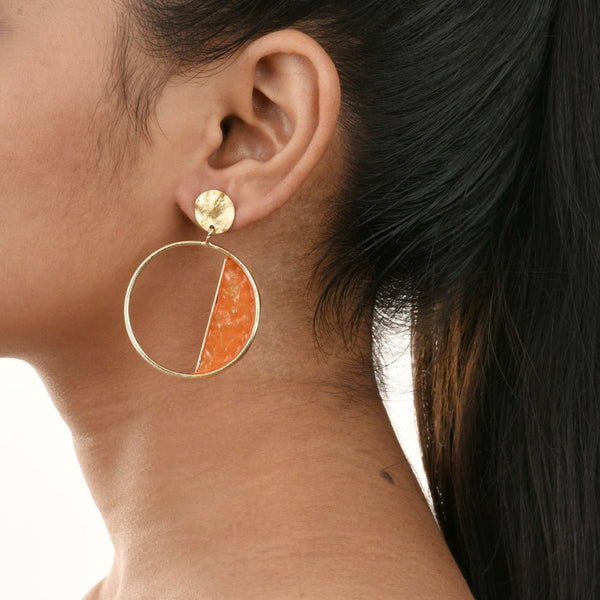 Buy Handcrafted Brass Orange Circle Stud Earrings | Shop Verified Sustainable Womens earrings on Brown Living™