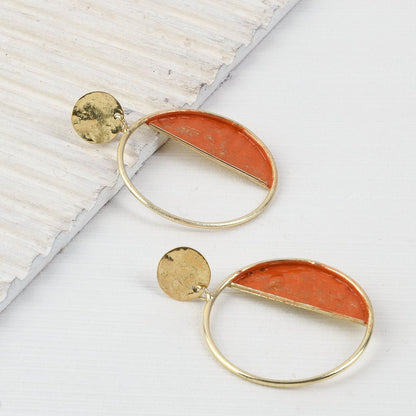 Handcrafted Brass Orange Circle Stud Earrings | Verified Sustainable by Brown Living™